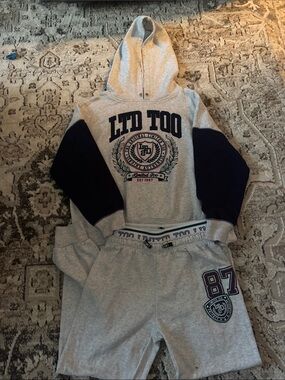 Limited Too Gray and Navy Kids Matching Hoodie & Shorts Set